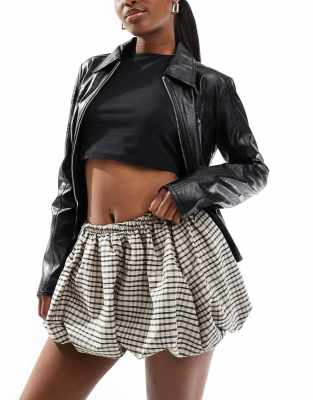 Bershka puffball mini skirt in brown plaid Bershka