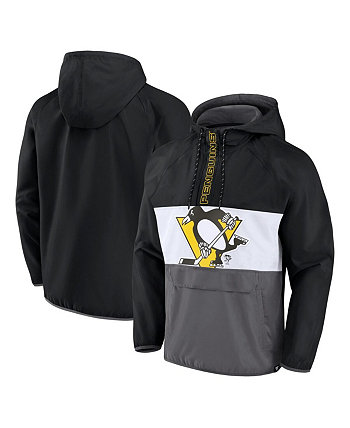 Мужской черный анорак Pittsburgh Penguins с капюшоном и молнией до половины длины реглан Fanatics