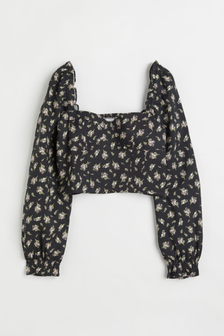 Блуза из смесовой льняной ткани с цветочным принтом H&M
