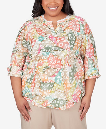 Plus Size Tuscan Sunset V-Neck Abstract Animal Print Top Alfred Dunner