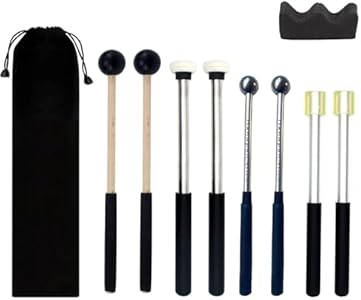 Jiayouy 4 Pair Steel Tongue Drum Mallets with Bracket and Storage Bag, 2 Pair Rubber Head Percussion Sticks,1 Pair Felt Head and 1 Pair Metal Head Drum Stick Hammer for Xylophone Glockenspiel Bell Jiayouy