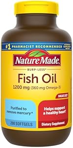 Burpless Fish Oil 1200 mg with Omega-3 360 mg, 200 Softgels (Мягкие капсулы) Tabs (4 Bottles) Nature Made