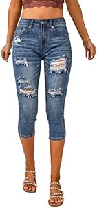 Vetinee Women's High Waisted Casual Ripped Skinny Slim Fit Stretch Denim Capri Jeans Vetinee