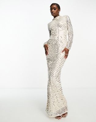 Платье макси премиум-класса Beauut кремового и серебристого цвета с открытой спиной Beauut