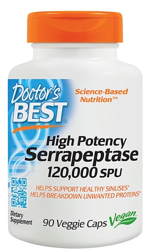 Серрапептаза высокой активности - 120000 SPU - 90 растительных капсул - Doctor's Best Doctor's Best