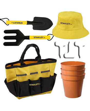 Stanley Jr Garden Tools Set with Sun Hat and Bag For Kids, 10 Pieces RED TOOL BOX