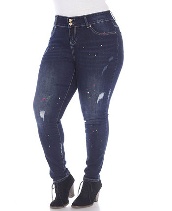Женские темно-синие джинсовые джинсы больших размеров с эффектом краски White Mark