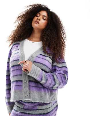 Renee Studio exclusive knitted diamante star button detail cardigan in brushed purple stripe - part of a set Renee Studio