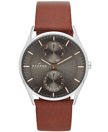 Мужские часы с ремешком из коричневой кожи 40мм SKW6086 Skagen
