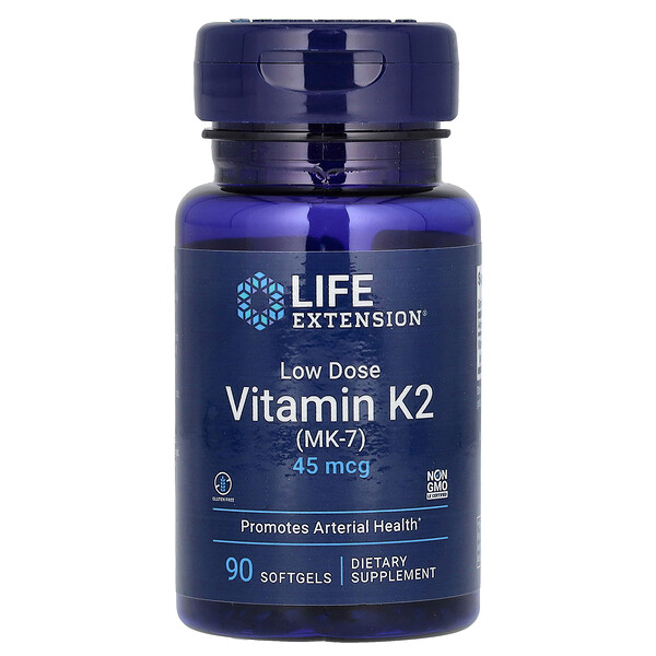 Низкая доза витамина K2 (MK-7), 45 мкг, 90 мягких таблеток Life Extension