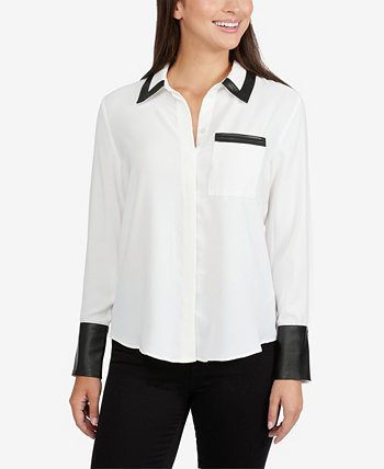 Женская блузка на пуговицах с отделкой из искусственной кожи Laundry by Shelli Segal