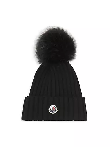 Шерстяная шапка из мериносовой шерсти с помпоном из искусственного меха Moncler