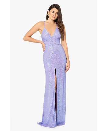 Juniors' Long Sequin Strappy Gown Blondie Nites