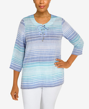 Petite Set Sail Lace Up Stripe Woven Top Alfred Dunner