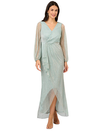 Миниатюрное платье с высоким и низким вырезом и искусственным запахом цвета металлик Adrianna Papell