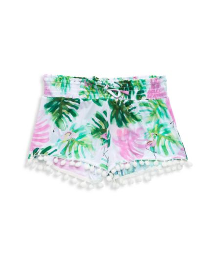 Girl's Leaf-Print Cover-Up Shorts PQ