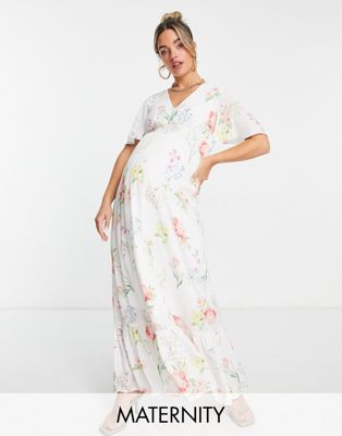 Чайное платье макси с цветочным принтом и объемными рукавами Twisted Wunder Maternity Twisted Wunder