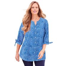 Catherines Women's Plus Size Georgette Buttonfront Tie Sleeve Cafe Blouse Catherines