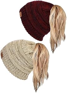 Шапка бини sy soul young Ponytail Messy Bun Beanie Tail Knit Hole Soft Stretch Cable Winter Hat for Women Sy soul young