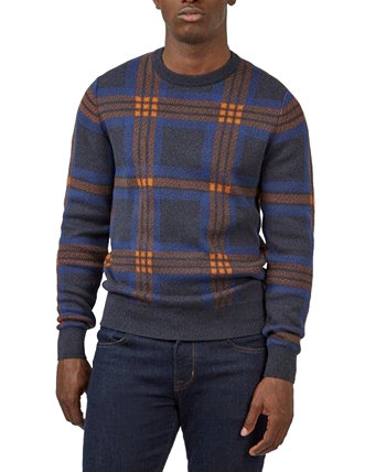 Мужской жаккардовый пуловер в клетку, свитер с круглым вырезом и вышивкой Ben Sherman
