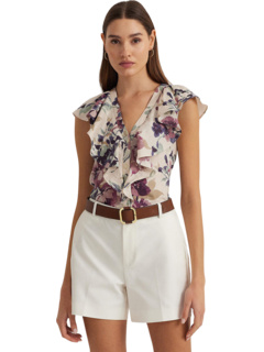 Льняная рубашка с цветочным принтом и развевающимися рукавами LAUREN Ralph Lauren