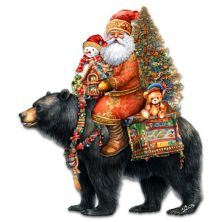 Santa Claus and Black Bear Friend Holiday Door Decor by G. Debrekht - Christmas Santa Snowman Decor Designocracy