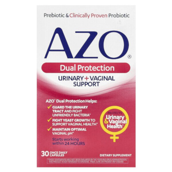 Dual Protection, Urinary + Vaginal Support, 30 Once Daily Capsules (Капсулы) Azo