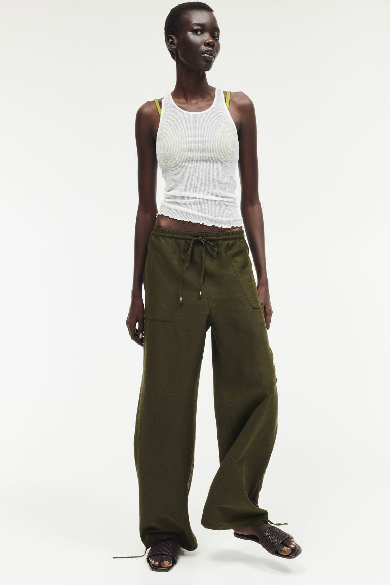 Linen-blend Pull-on Pants H&M