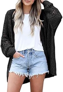 Ermonn Womens Crochet Cardigan Sweater Kimonos Boho Solid Color Oversized Fall Open Front Outwear Ermonn