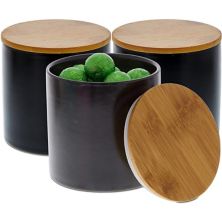 Juvale Black Ceramic Canisters with Wooden Lids for Kitchen (4 x 4.13 Inches, 3 Pack) Juvale