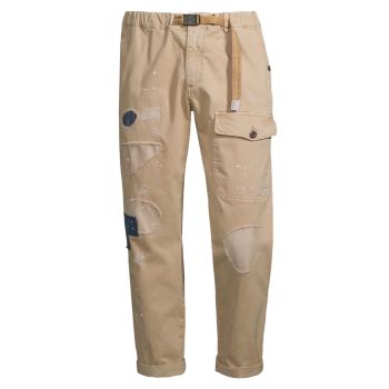 Distressed Patchwork Cargo Pants White Sand