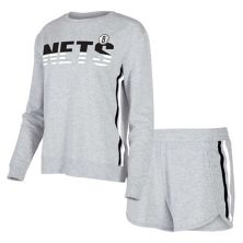 Women's Concepts Sport Gray Brooklyn Nets Cedar Long Sleeve T-Shirt & Shorts Sleep Set Unbranded