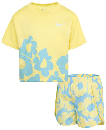 Комплект из футболки и шорт с короткими рукавами и цветочным принтом Little Girls Dri-Fit Nike
