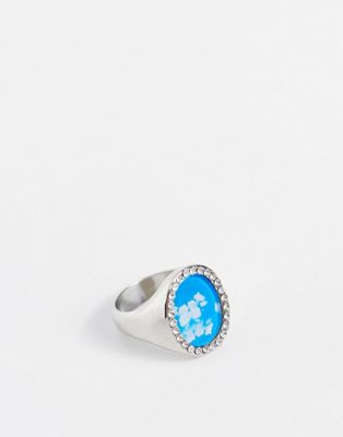 ASOS DESIGN oval signet ring with cloud design and diamante in silver tone ASOS DESIGN