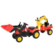 Aosom 3 in1 Kids Ride On Bulldozer/Excavator Toy with 6 Wheels Controllable Cargo Trailer and Easy Pedal Controls Aosom