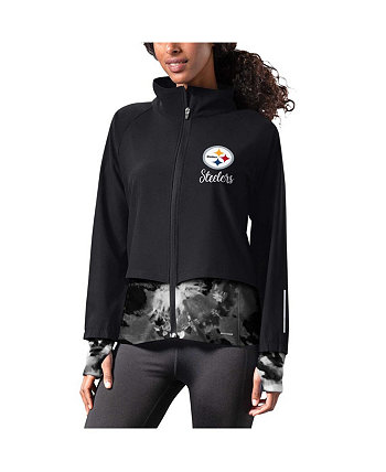 Черная женская беговая куртка с молнией во всю длину Pittsburgh Steelers Grace Raglan MSX by Michael Strahan
