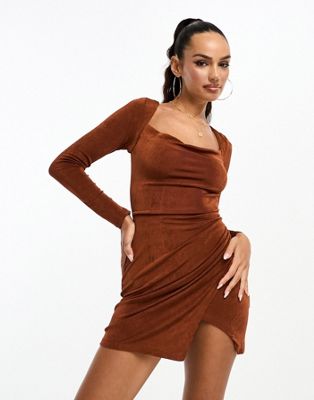 Шоколадно-коричневое мини-платье Parallel Lines с открытой спиной Parallel Lines