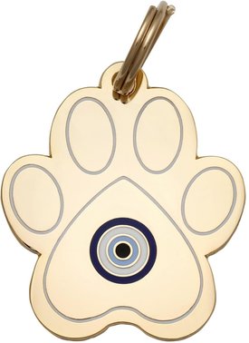 Two Tails Pet Company Paw & Evil Eye Brass Non-Personalized Dog & Cat ID Tag, Gold Two Tails Pet Company