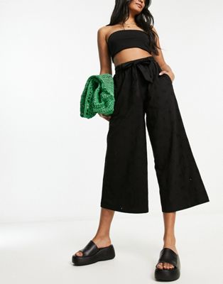 Широкие брюки ASOS DESIGN с поясом-завязкой в черном цвете для женщин ASOS DESIGN