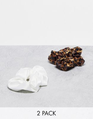 Monki 2 pack scrunchie in leopard and white Monki
