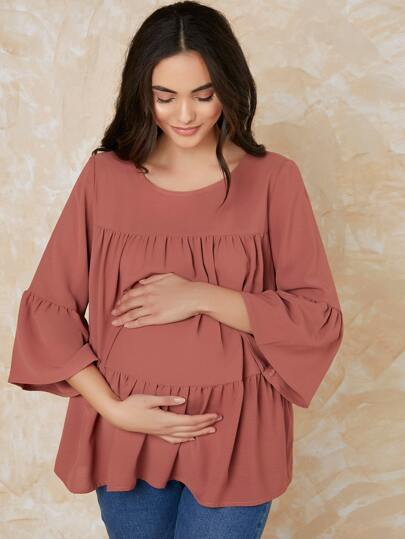SHEIN с оборками Одноцветный милый Блузы для беременных SHEIN