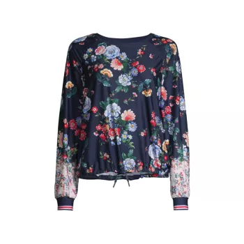 Bee Active Elsa Ruched Floral Long-Sleeve Top Johnny Was