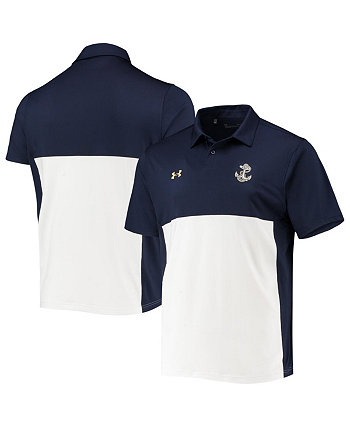 Мужская темно-синяя, белая темно-синяя рубашка поло Midshipmen 2022 Blocked Coaches Performance Under Armour
