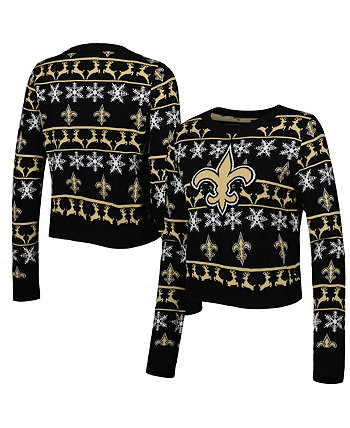 Женский черный укороченный свитер New Orleans Saints Ugly Holiday FOCO