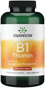 Swanson Vitamin B1 (Thiamin) - Promotes Healthy Metabolism and Provides Energy Support - Natural Vitamin Supplement Supporting Optimum Nerve Cell Function - (250 Capsules (Капсулы), 100mg Each) Swanson