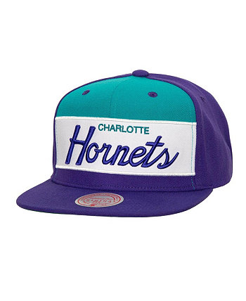 Men's White, Purple Charlotte Hornets Retro Sport Color Block Script Snapback Hat Mitchell & Ness