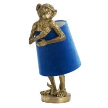 Золотистая лампа Chester Monkey с синим бархатным абажуром Evolution