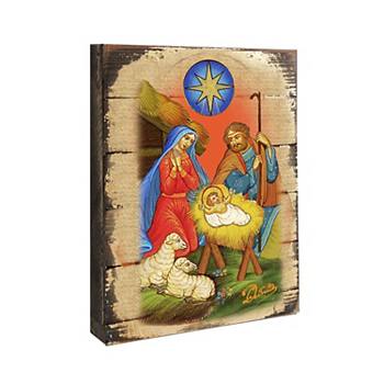 G.Debrekht Nativity Birth Wooden Gold Plated Religious Orthodox Sacred Icon Inspirational Icon Décor G.DeBrekht