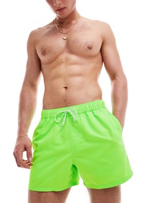 ASOS DESIGN swim shorts in short length in neon green ASOS DESIGN