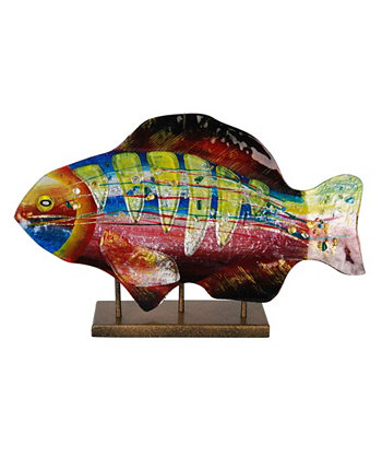 18-дюймовая скульптура рыбы Lime Gills с позолоченной подставкой Jasmine Art Glass